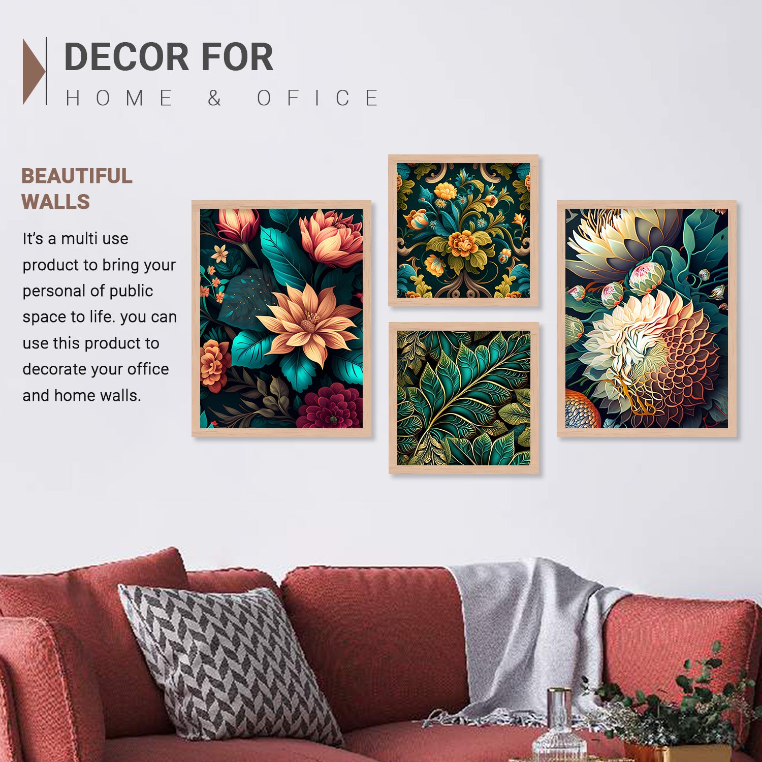 Floral Printed Premium Digital Paintings with Frame for Home Decoration-Kotart