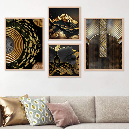 Black and Golden Modern Art Aesthetic Premium Digital Paintings with Frame for Home Decoration-Kotart