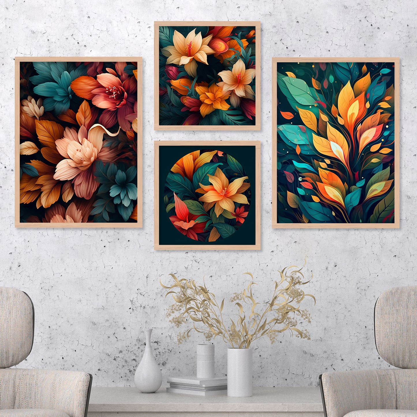 Vibrant Floral Art Aesthetic Premium Digital Paintings with Frame for Home Decoration-Kotart