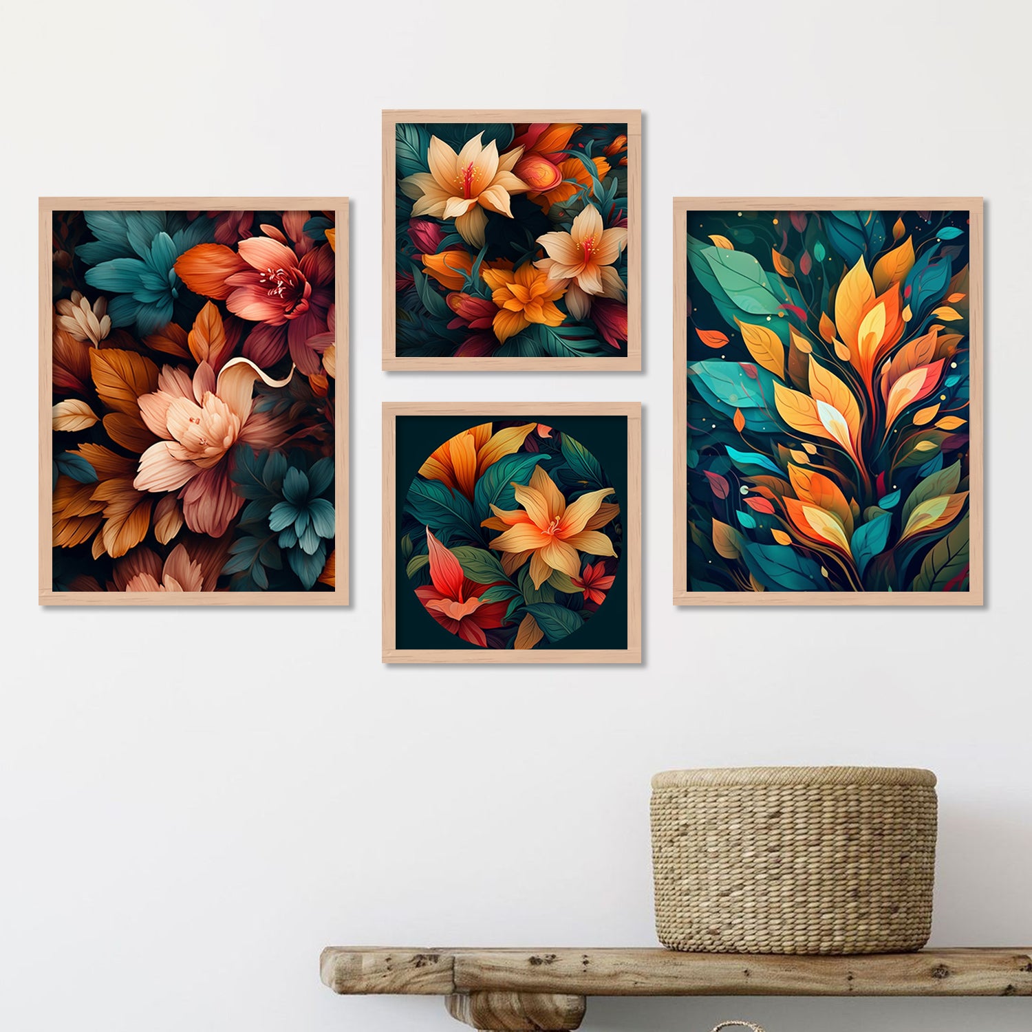 Vibrant Floral Art Aesthetic Premium Digital Paintings with Frame for Home Decoration-Kotart