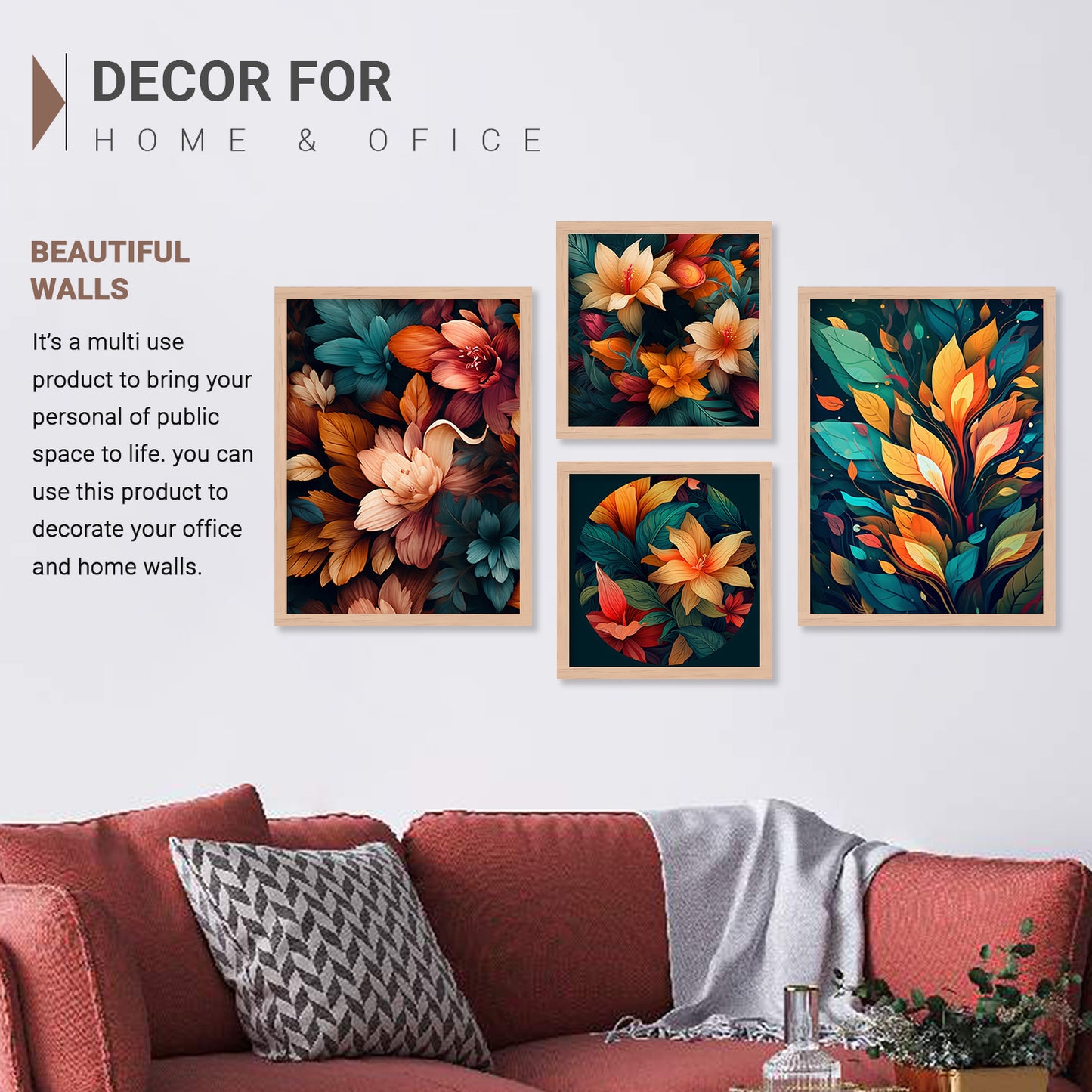 Vibrant Floral Art Aesthetic Premium Digital Paintings with Frame for Home Decoration-Kotart