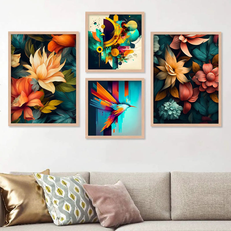 Vibrant Floral Art Aesthetic Premium Digital Paintings with Frame for Home Decoration-Kotart