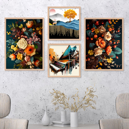 Vibrant Floral Art Painting with Frame for Living Room Bedroom Office Wall Decor-Kotart