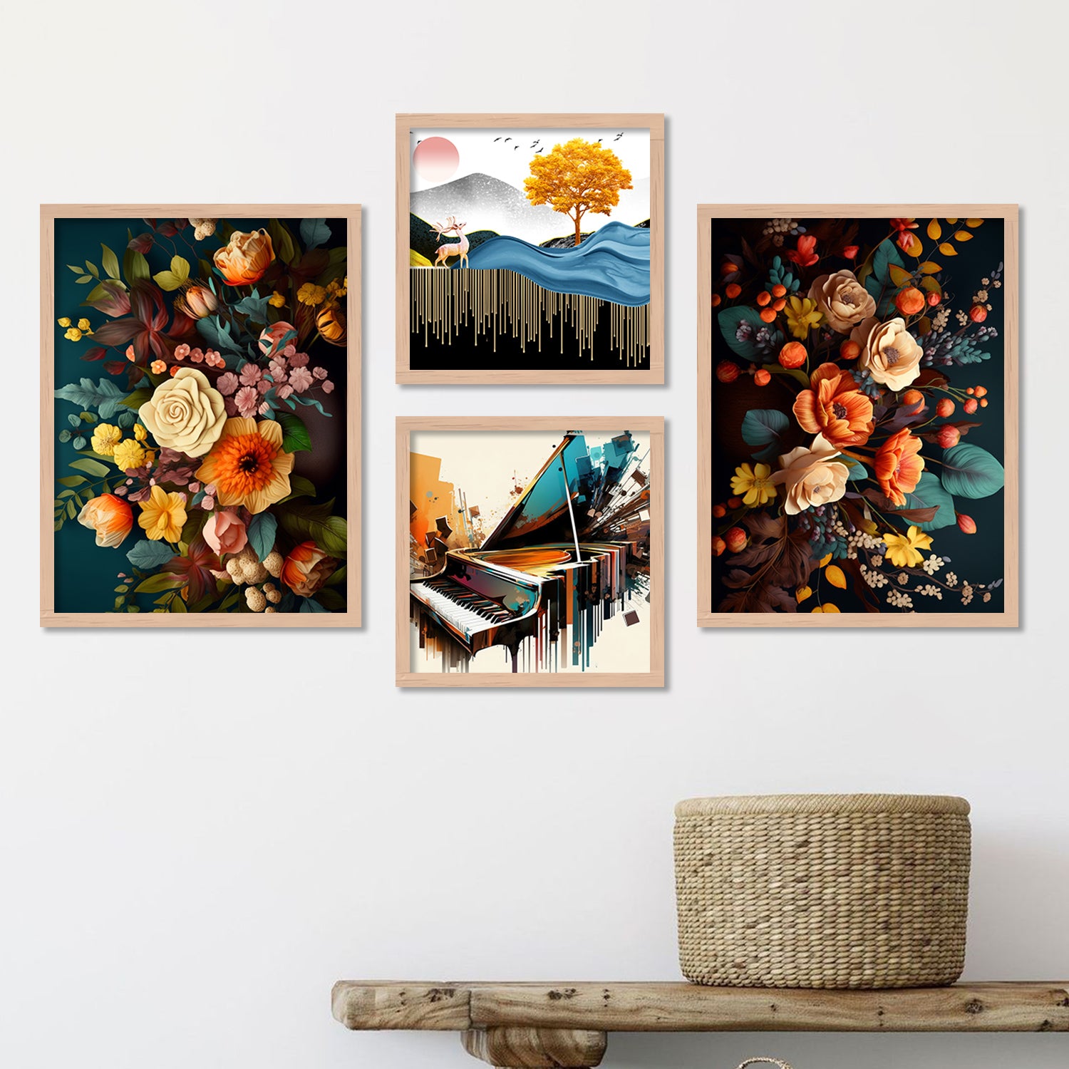 Vibrant Floral Art Painting with Frame for Living Room Bedroom Office Wall Decor-Kotart