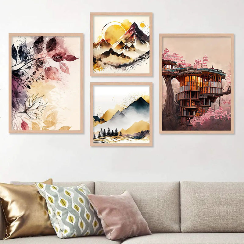 Pink Color Modern Art Painting with Frame for Living Room Bedroom Office Wall Decor-Kotart