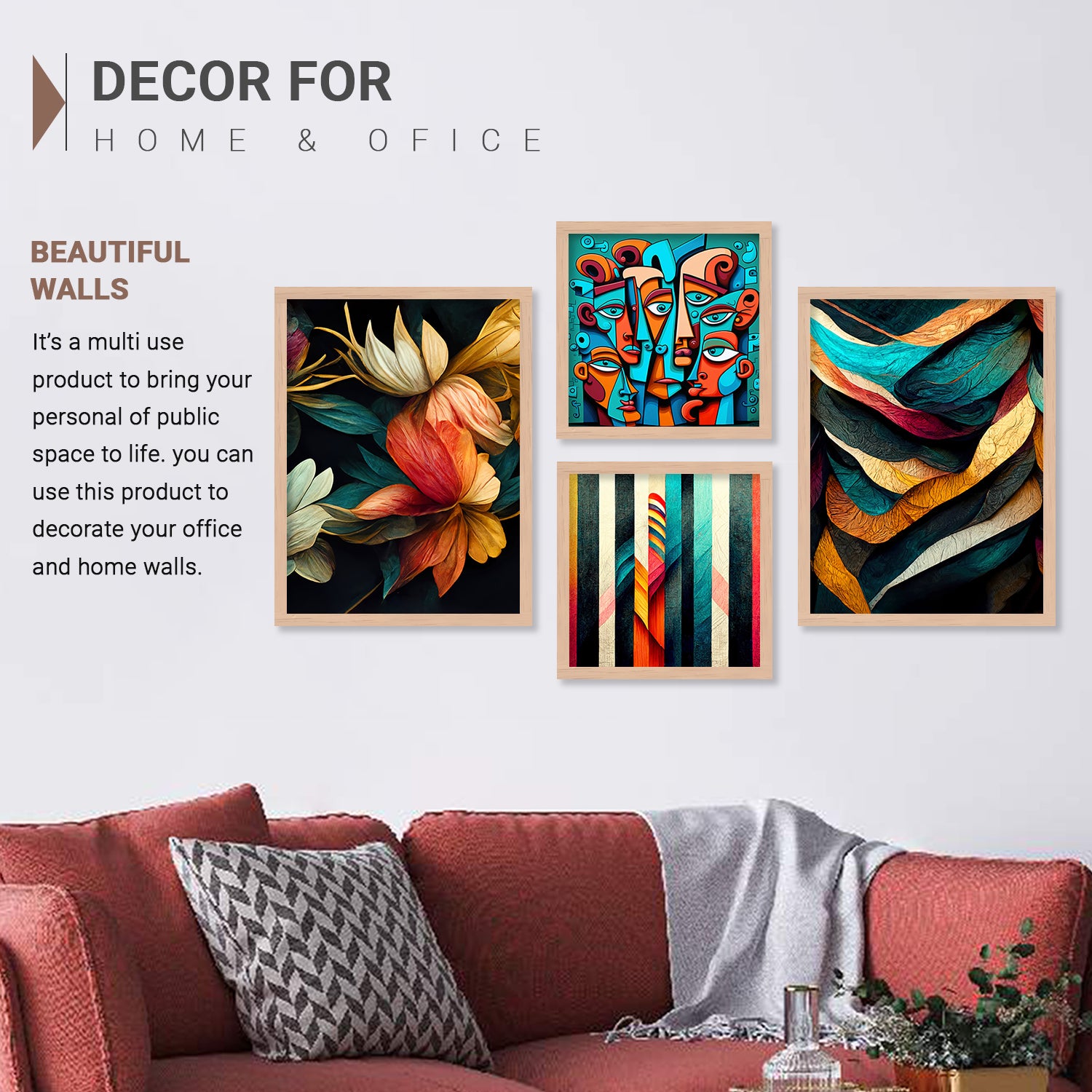 Vibrant Modern Art Painting with Frame for Living Room Bedroom Office Wall Decor-Kotart