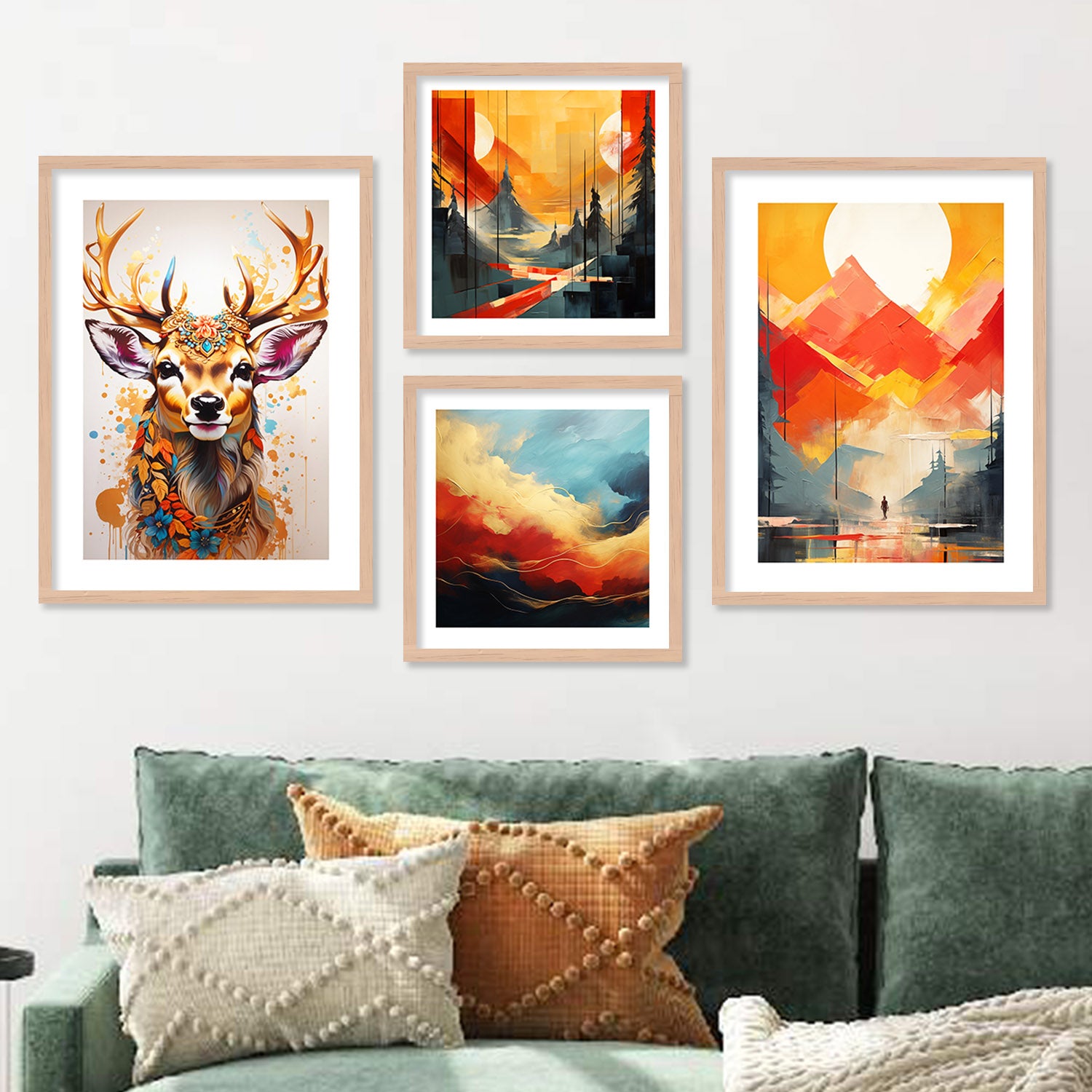 Vibrant Deer and Nature-Inspired Modern Art Painting Combo-Kotart