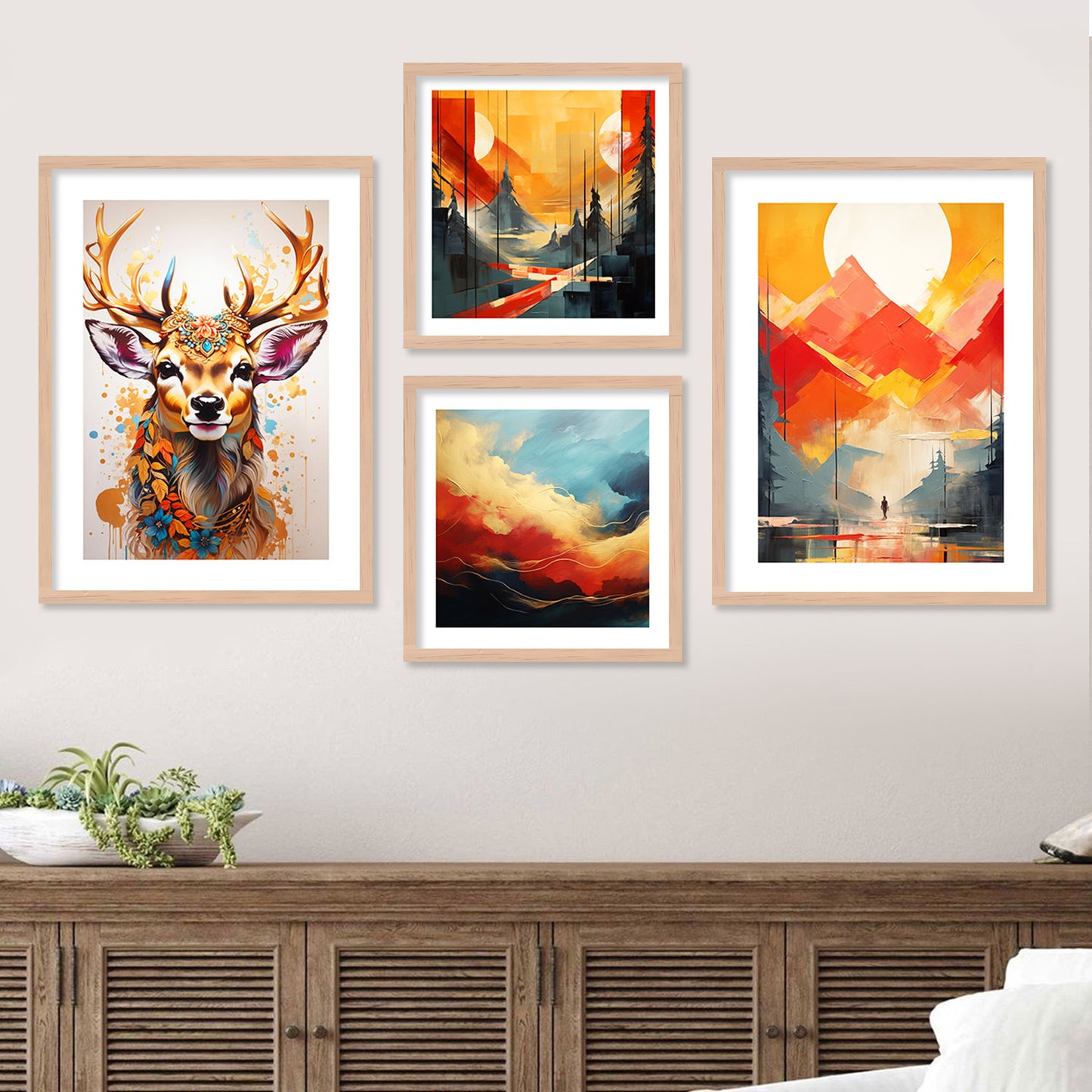 Vibrant Deer and Nature-Inspired Modern Art Painting Combo-Kotart