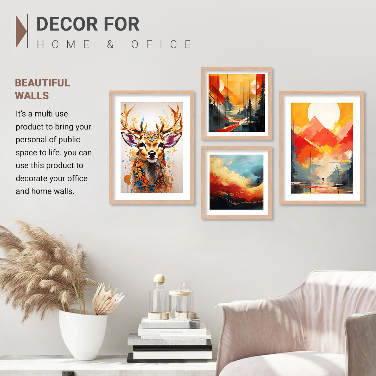 Vibrant Deer and Nature-Inspired Modern Art Painting Combo-Kotart