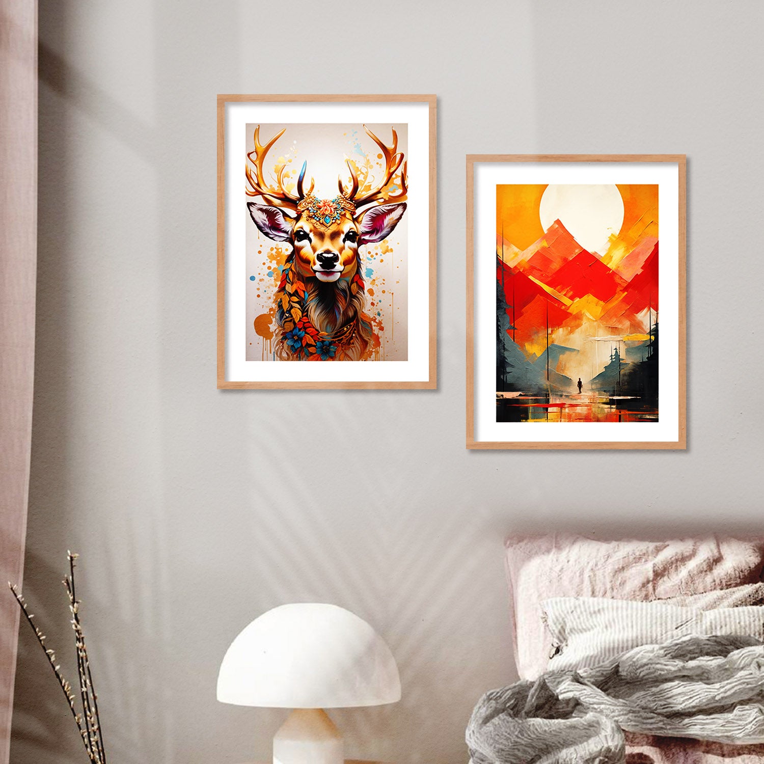 Vibrant Deer and Nature-Inspired Modern Art Painting Combo-Kotart