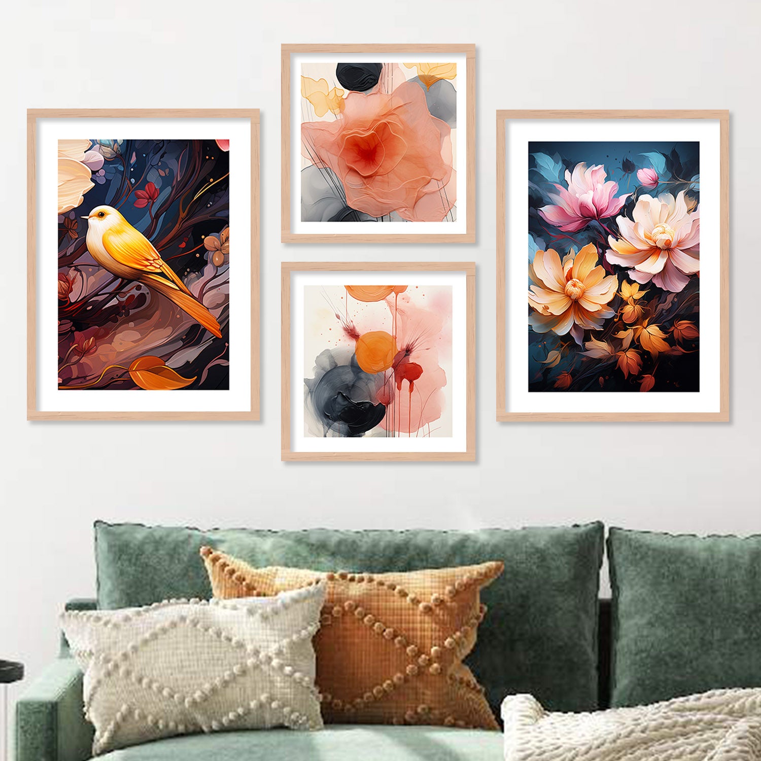 Nature-Inspired Bird and Flowers Painting for Your Gallery Wall-Kotart