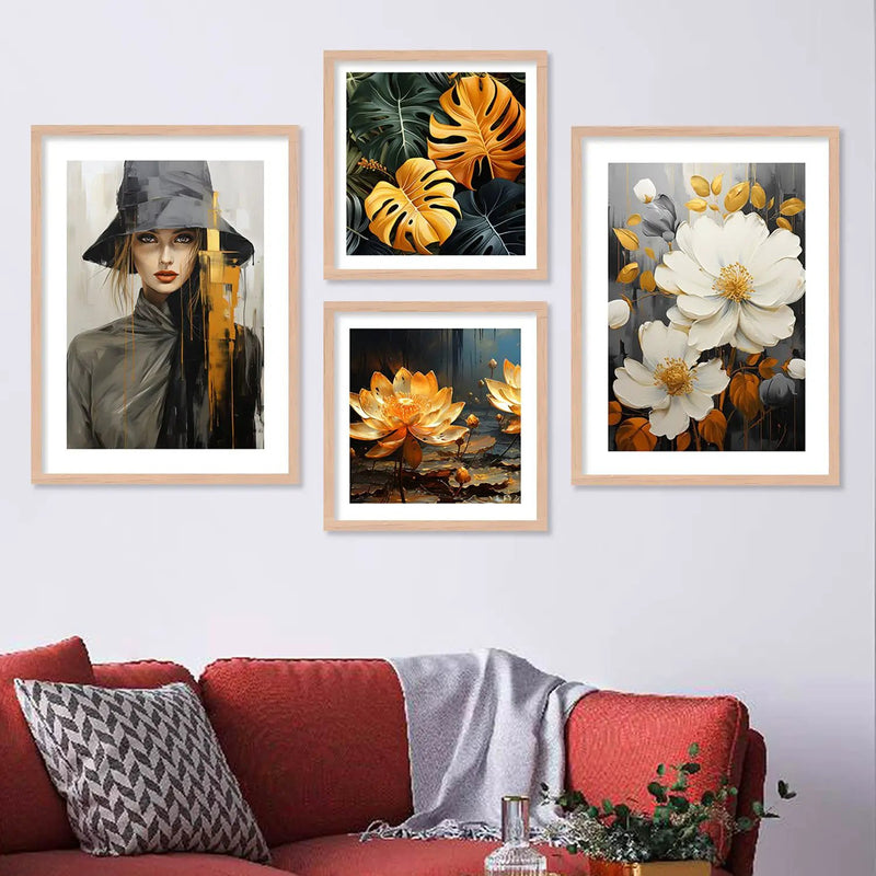Modern Art Black and Golden Fashion Woman Print with Frame by Kotart store