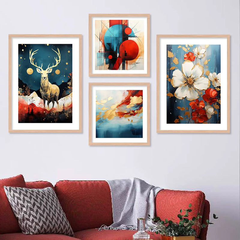 Nature's Grace Meets Modern Art: Deer and Nature-Inspired Painting with Frame Combo-Kotart