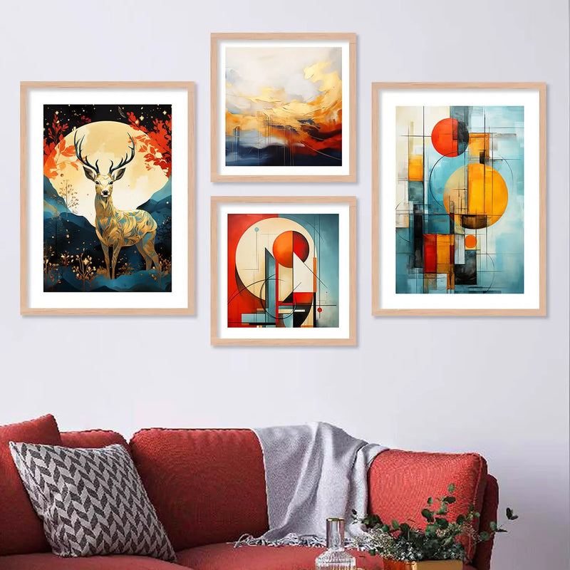 Vibrant Deer and Nature-Inspired Print with Frame Combo by Kotart store