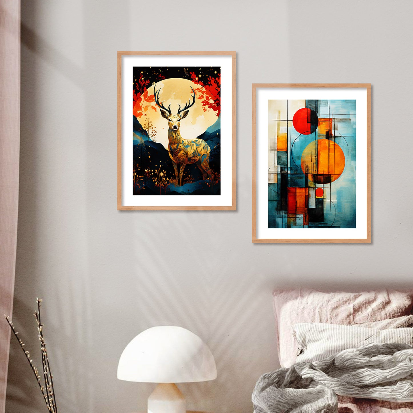 Vibrant Deer and Nature-Inspired Painting with Frame Combo-Kotart