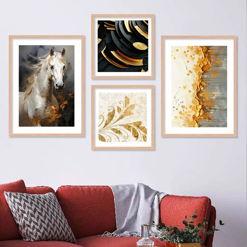 Luxury Golden Modern Art Framed Print Combo for Gallery Wall by Kotart store
