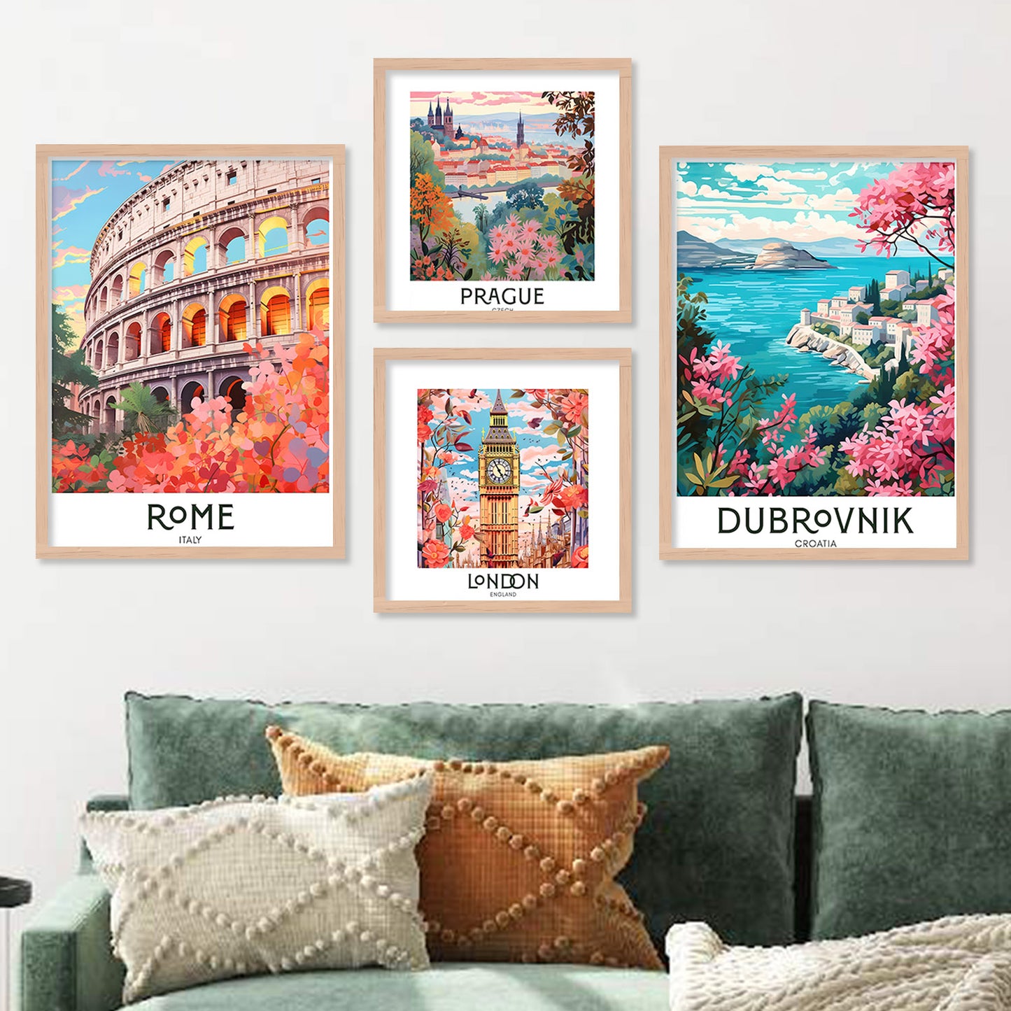 Cityscapes Collection: Iconic City Rome Prague Framed Poster Combo-Kotart