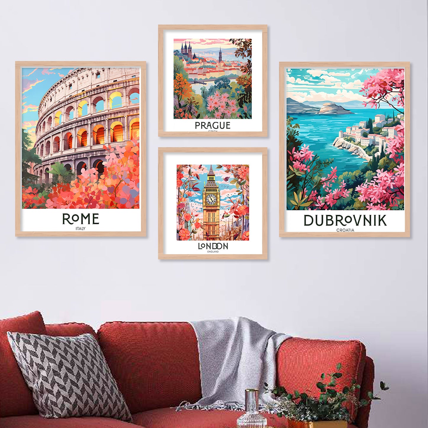 Cityscapes Collection: Iconic City Rome Prague Framed Poster Combo-Kotart