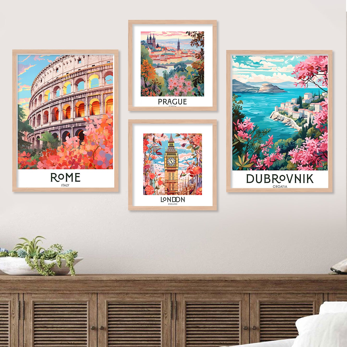 Cityscapes Collection: Iconic City Rome Prague Framed Poster Combo-Kotart