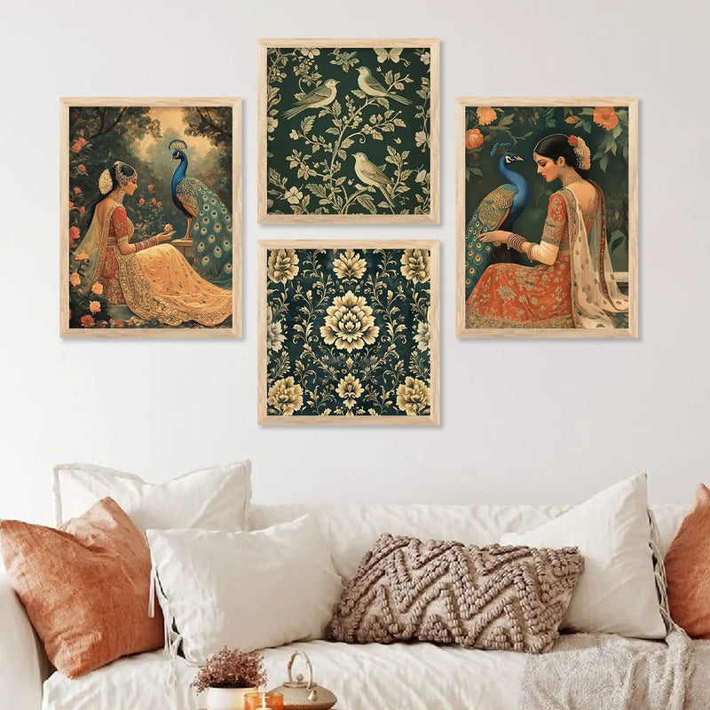 Madhubani Art Print with Frame for Living Room Bedroom Office Wall Decor