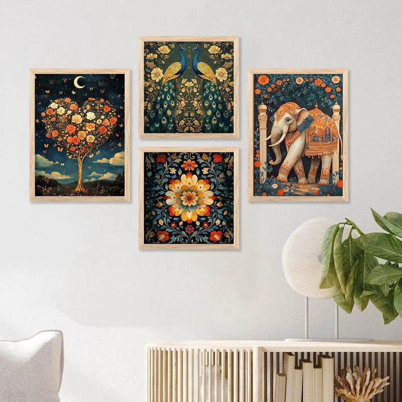 Madhubani Art Print with Frame for Living Room Bedroom Office Wall Decor