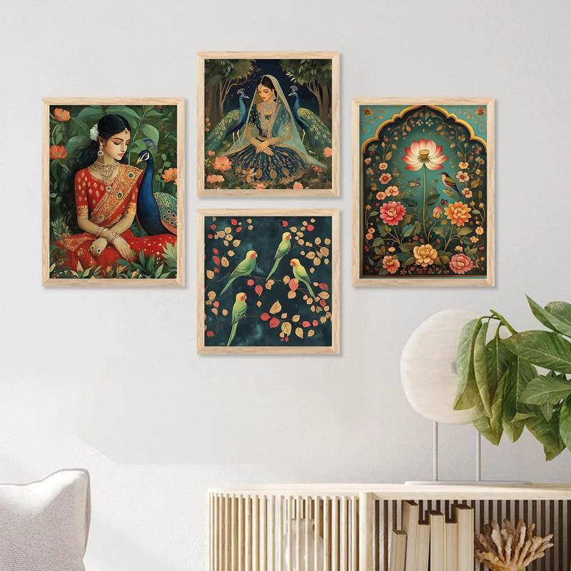 Madhubani Art Print with Frame for Living Room Bedroom Office Wall Decor