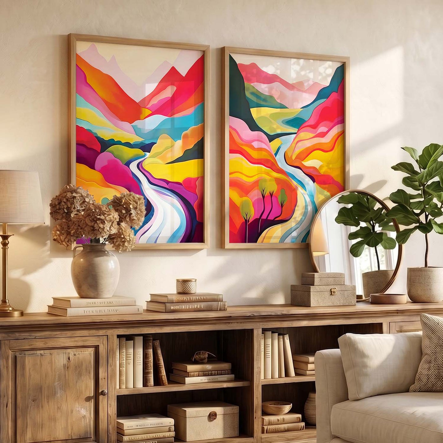 Vibrant Landscape Modern Art Print for Living Room Decor