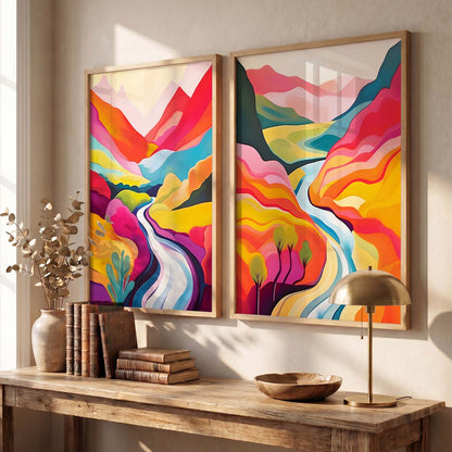 Vibrant Landscape Modern Art Print for Living Room Decor
