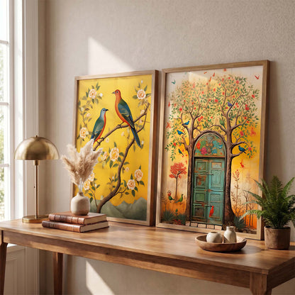 Birds on Blossom Branch Art for Wall Decor