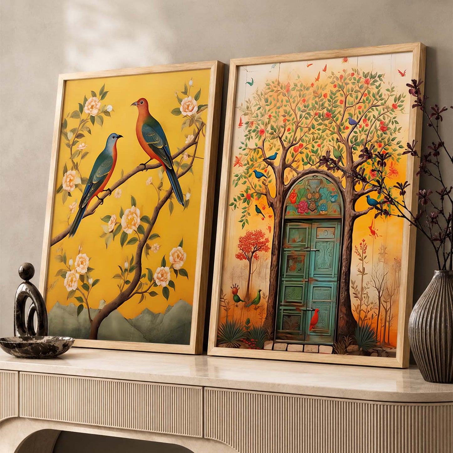 Birds on Blossom Branch Art for Wall Decor