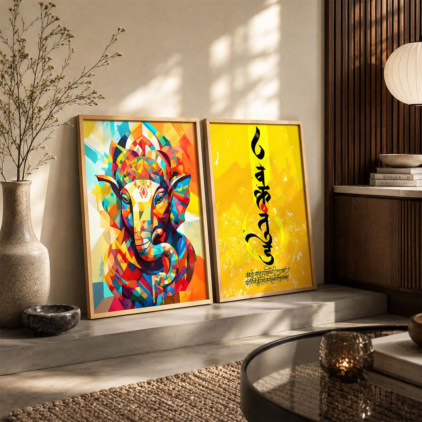 Vibrant Lord Ganesha & Om Mantra Art : Spiritual Hindu Artwork for Home Decor and Meditation Spaces