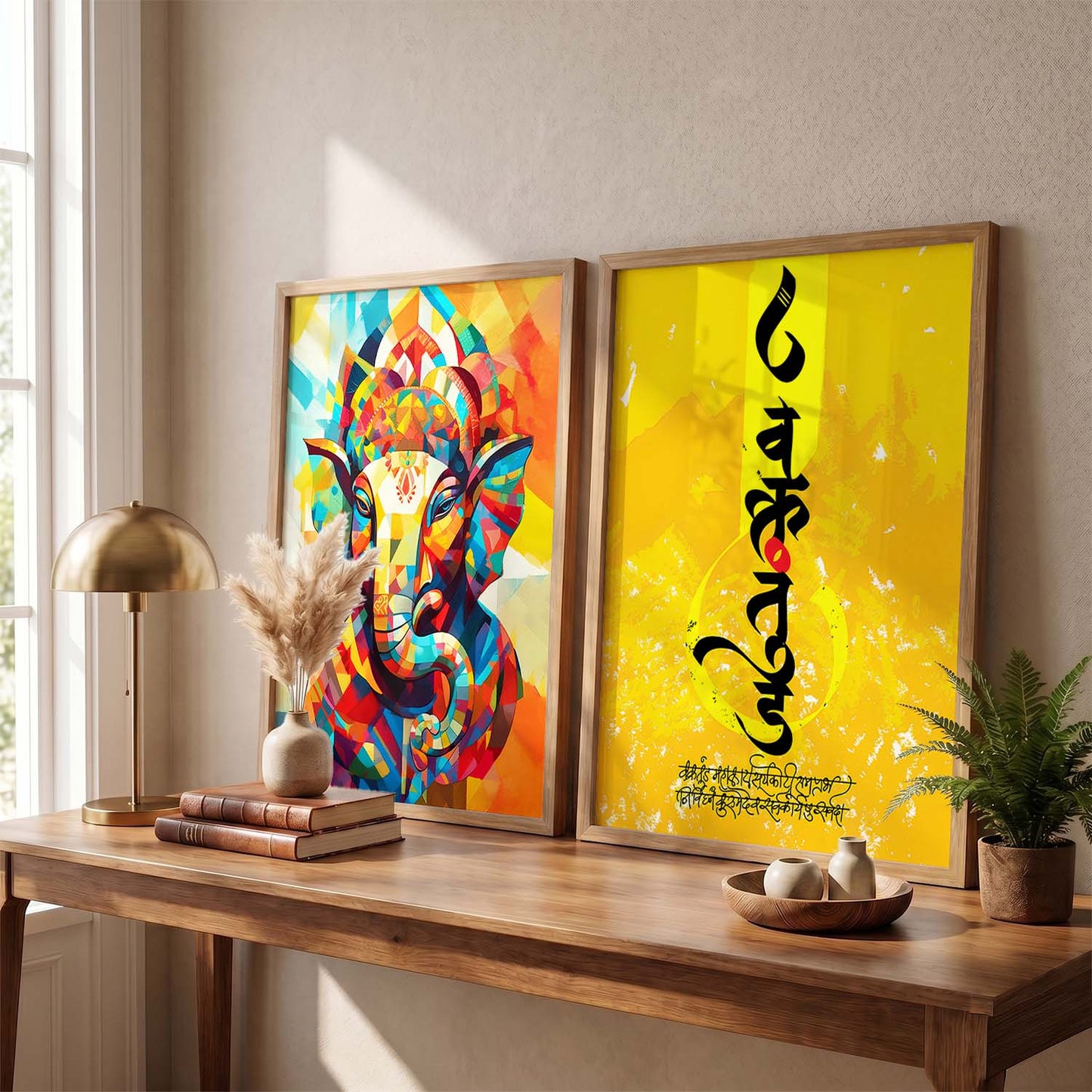 Vibrant Lord Ganesha & Om Mantra Art : Spiritual Hindu Artwork for Home Decor and Meditation Spaces