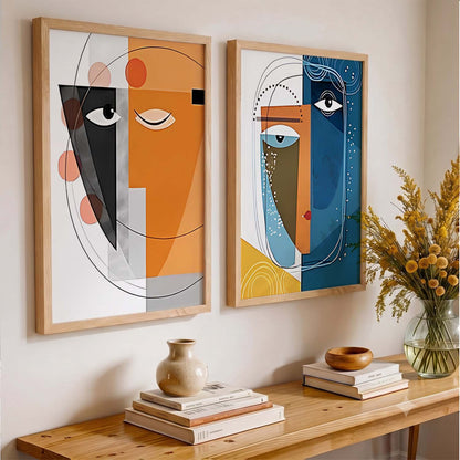 Abstract Faces Artwork: Vibrant Contemporary Portraits for Modern Interior Design