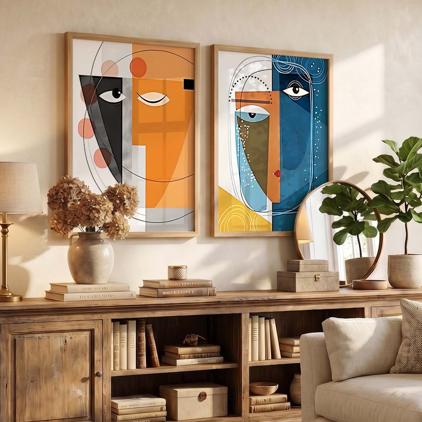 Abstract Faces Artwork: Vibrant Contemporary Portraits for Modern Interior Design