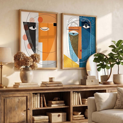 Abstract Faces Artwork: Vibrant Contemporary Portraits for Modern Interior Design