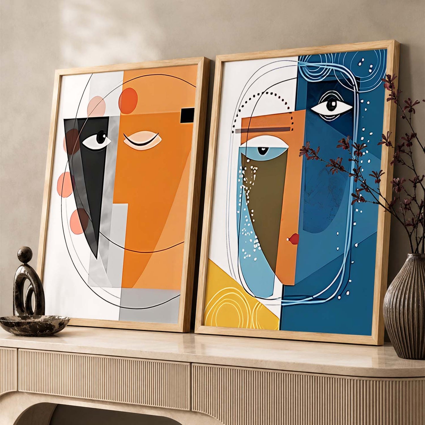 Abstract Faces Artwork: Vibrant Contemporary Portraits for Modern Interior Design