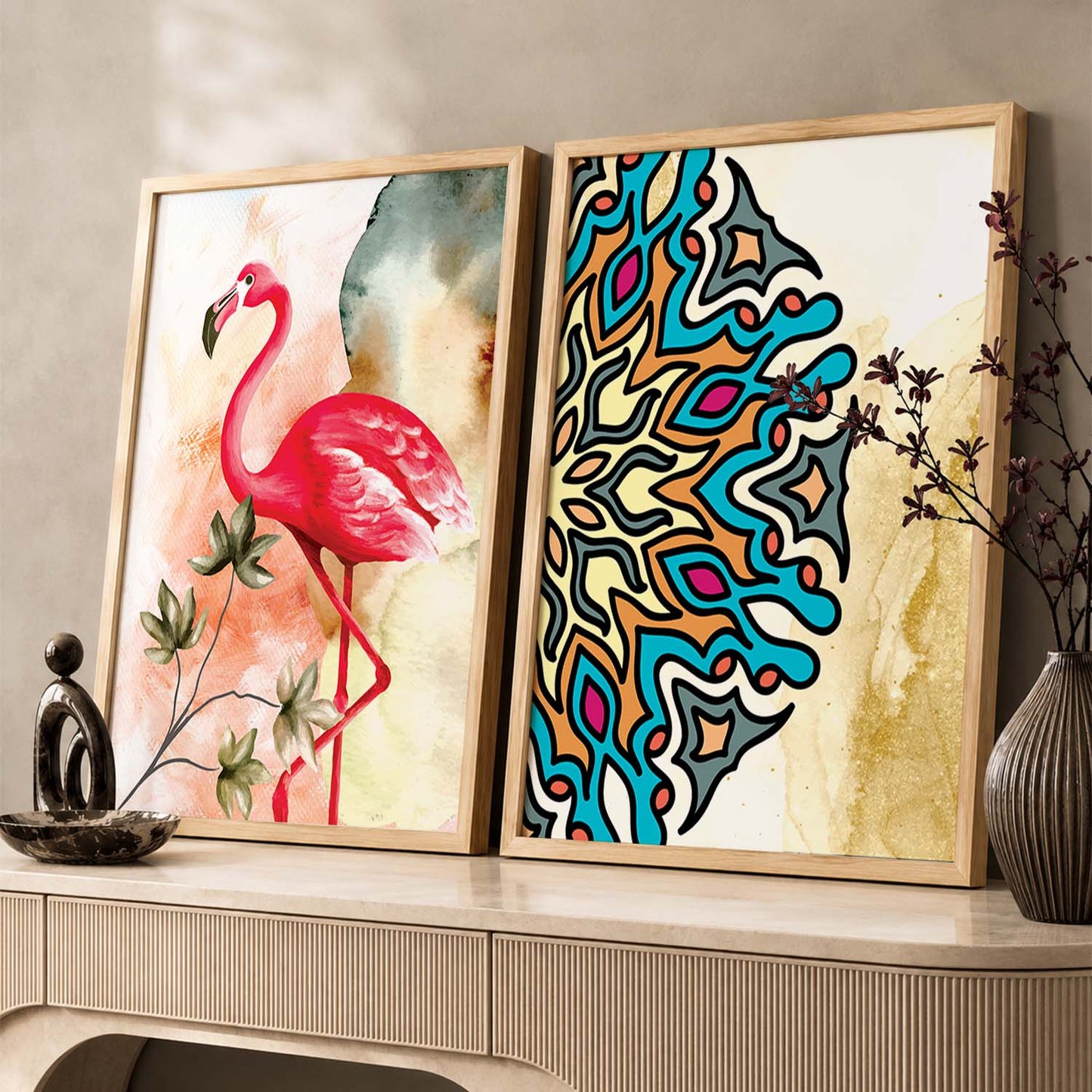 Nature Inspired Colorful Flamingo Print