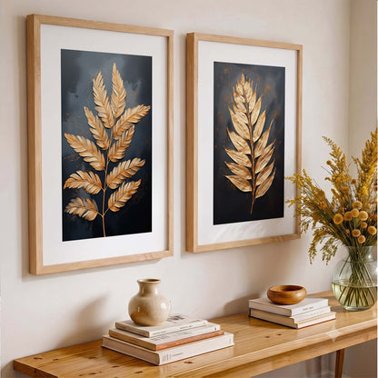 Beautiful Golden Leafs Print with Frame