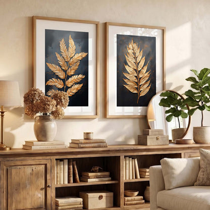 Beautiful Golden Leafs Print with Frame
