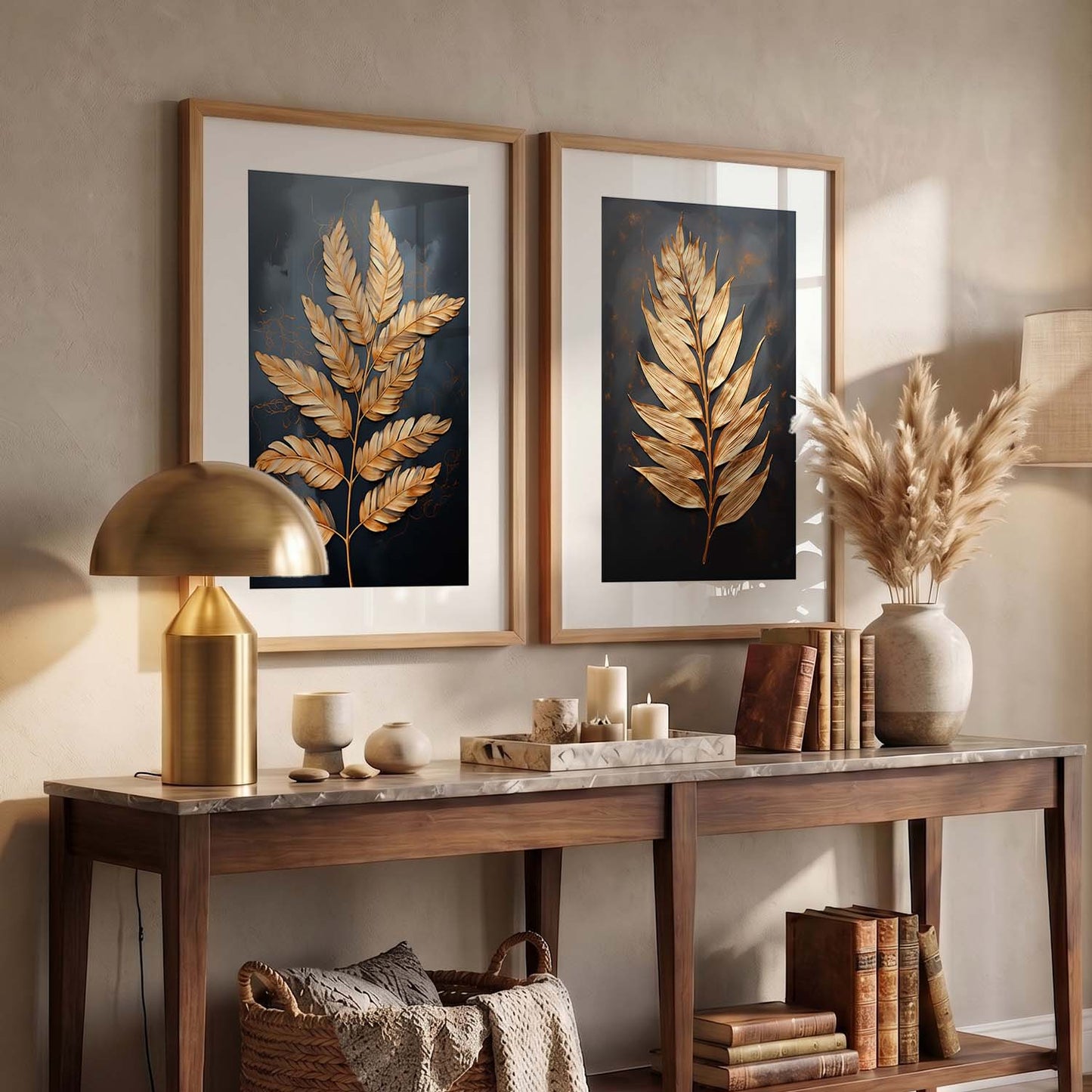 Beautiful Golden Leafs Print with Frame
