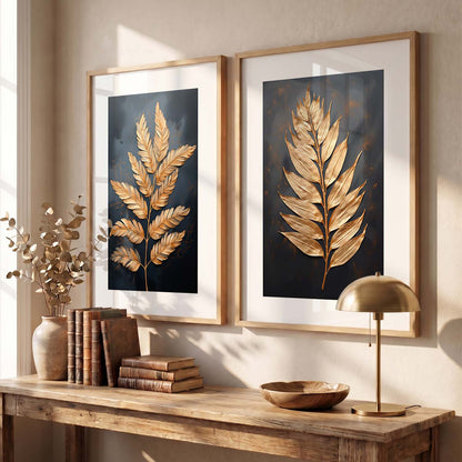 Beautiful Golden Leafs Print with Frame