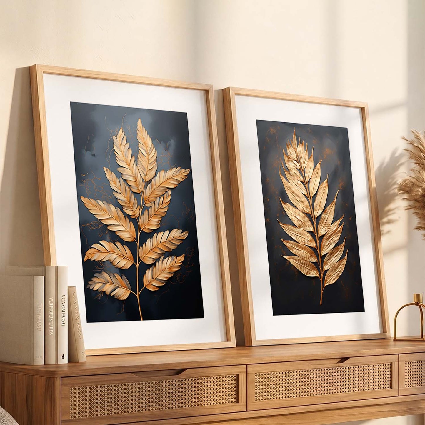 Beautiful Golden Leafs Print with Frame