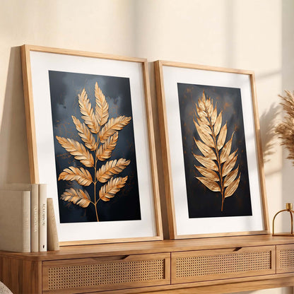 Beautiful Golden Leafs Print with Frame