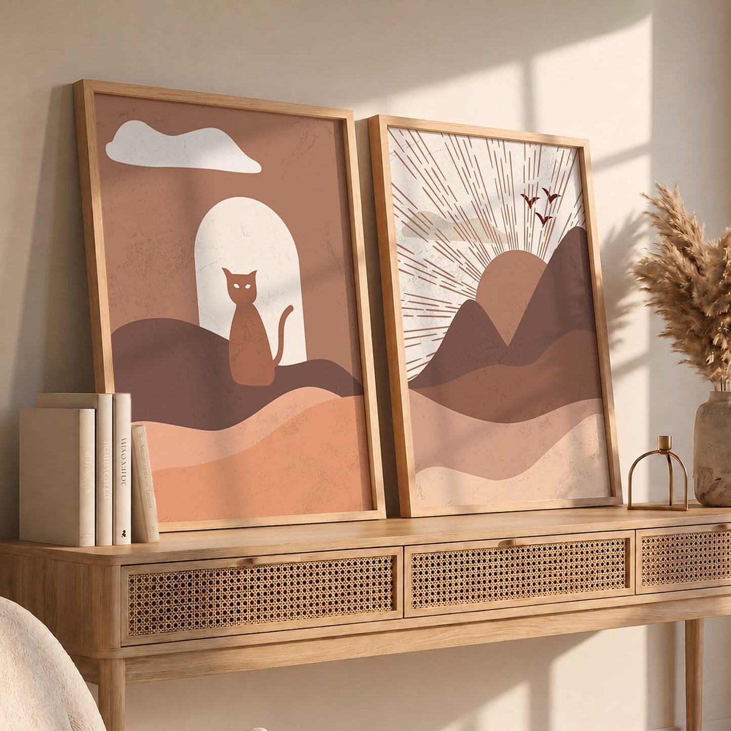 Abstract Boho Calm Wall Art Set of 2 Framed Prints