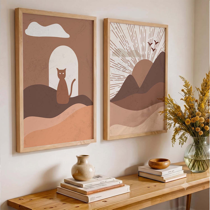 Abstract Boho Calm Wall Art Set of 2 Framed Prints
