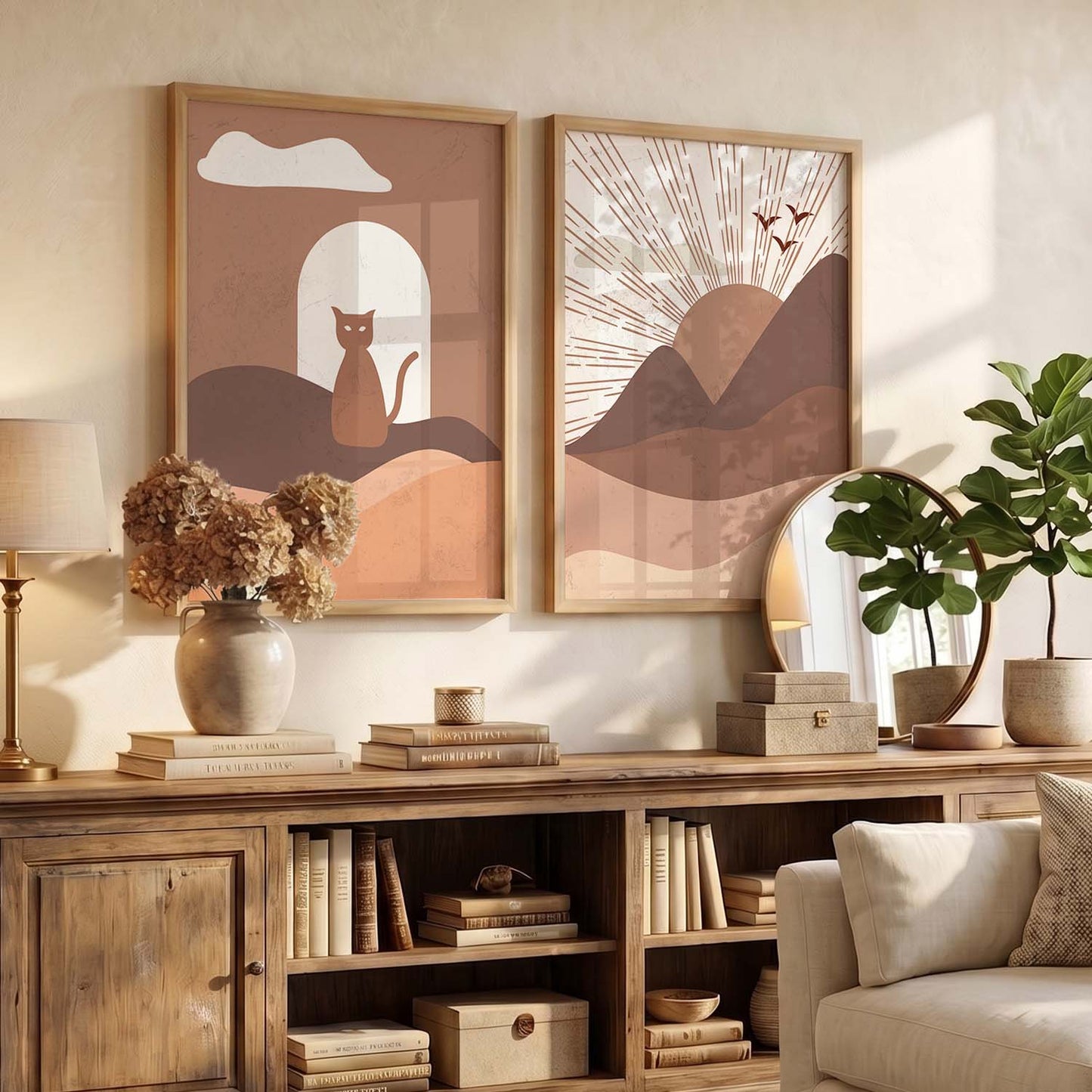 Abstract Boho Calm Wall Art Set of 2 Framed Prints