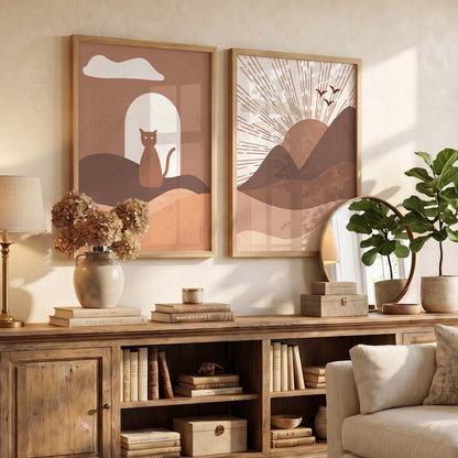 Abstract Boho Calm Wall Art Set of 2 Framed Prints