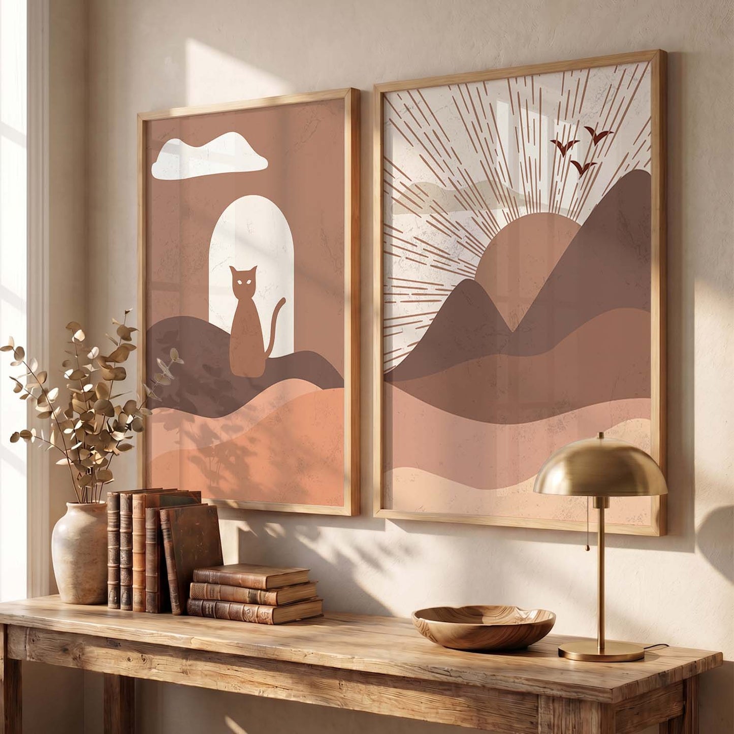 Abstract Boho Calm Wall Art Set of 2 Framed Prints