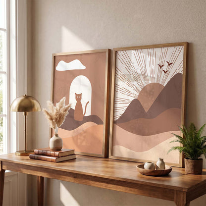 Abstract Boho Calm Wall Art Set of 2 Framed Prints