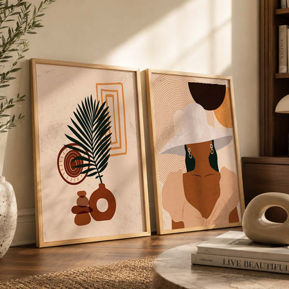 Earthy Abstract Shape Boho Clean Wall Art Set of 2 Framed Prints